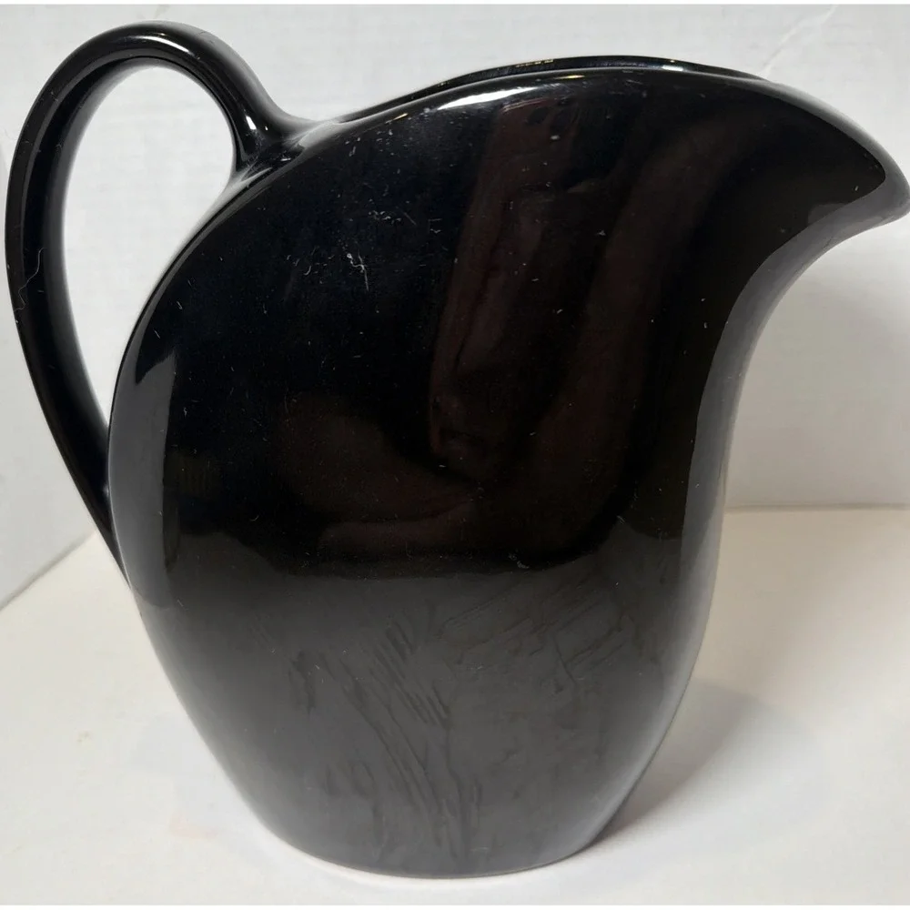 Vintage Hall Mid Century Modern Water Pitcher, Glossy Black Pottery